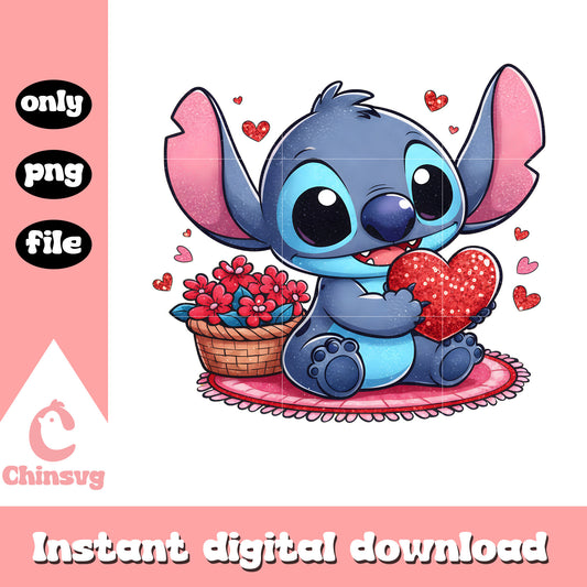 Flower hearts stitch character png, stitch valentine​​​​​ png