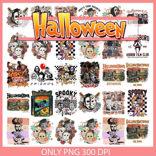 Flower horror halloween design bundle png, horror halloween png