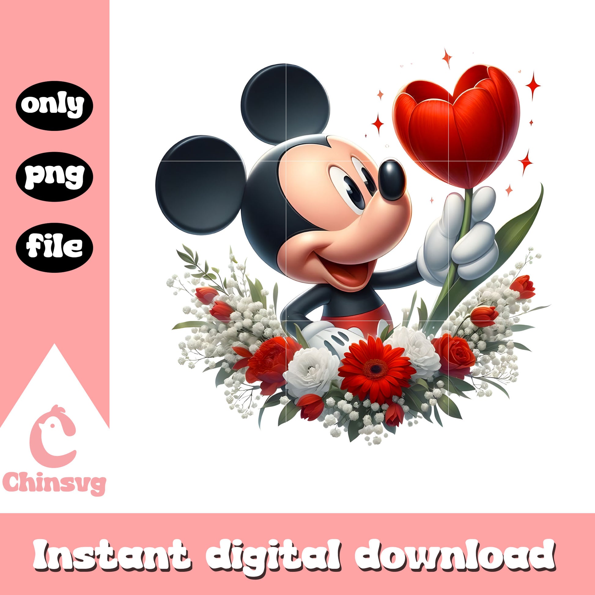 Flower mickey design valentine png, disney valentine png