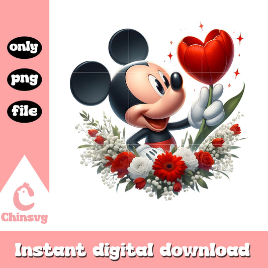 Flower mickey design valentine png, disney valentine png
