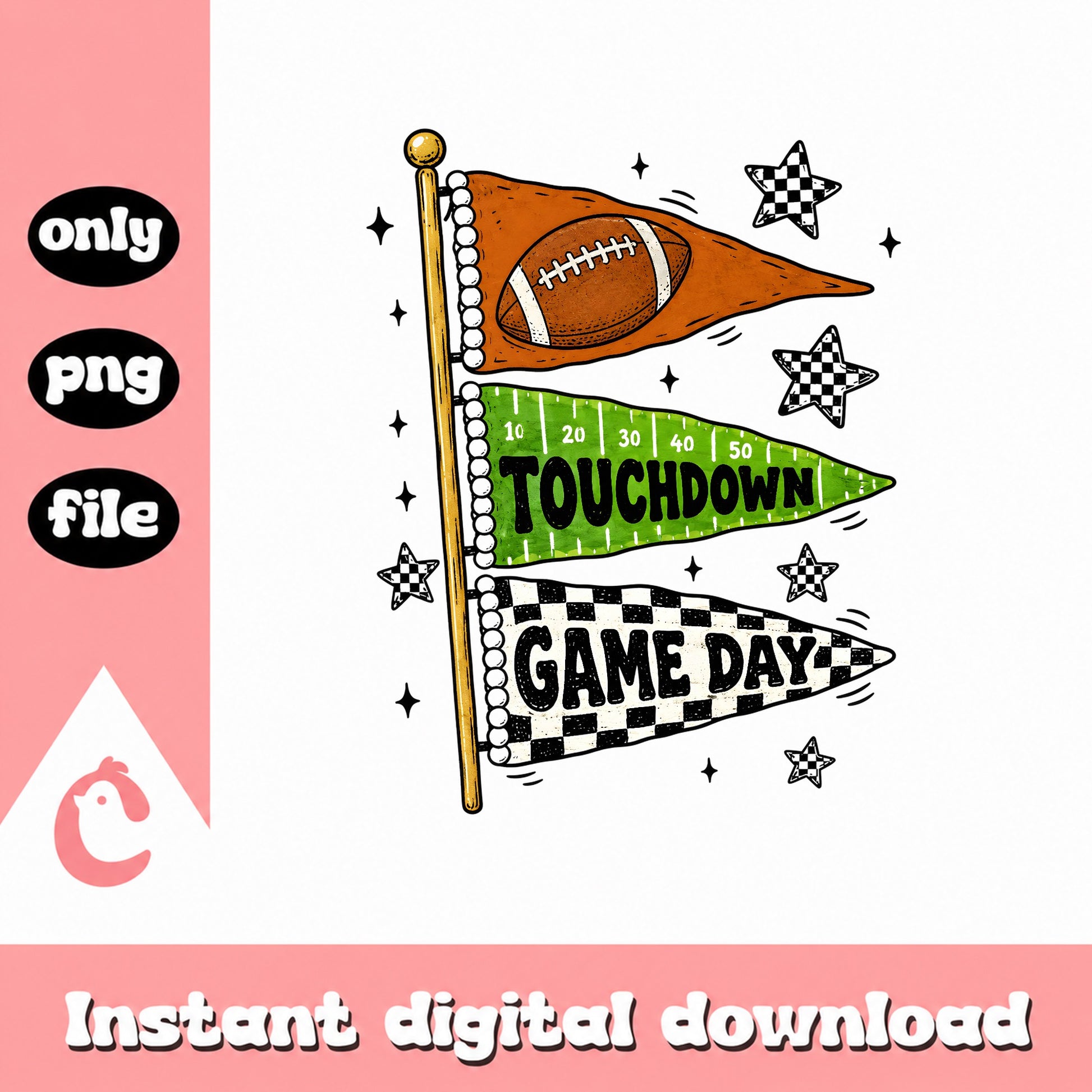 Football Game Day Pennant PNG, Touchdown Flag, Sports Clipart PNG