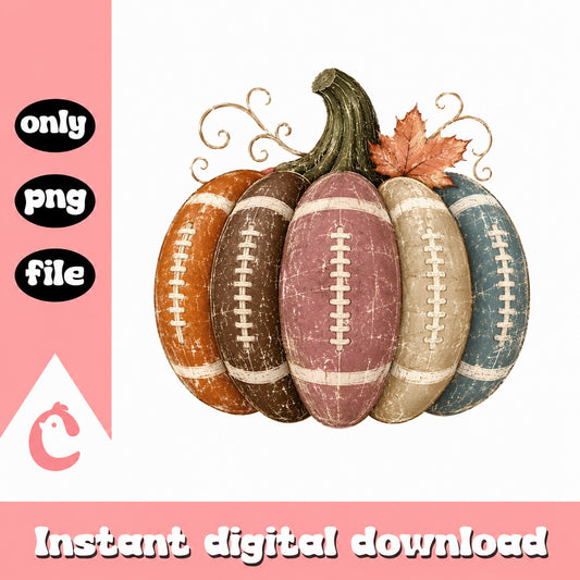 Football Pumpkin PNG, Fall Football Sublimation, Thanksgiving PNG