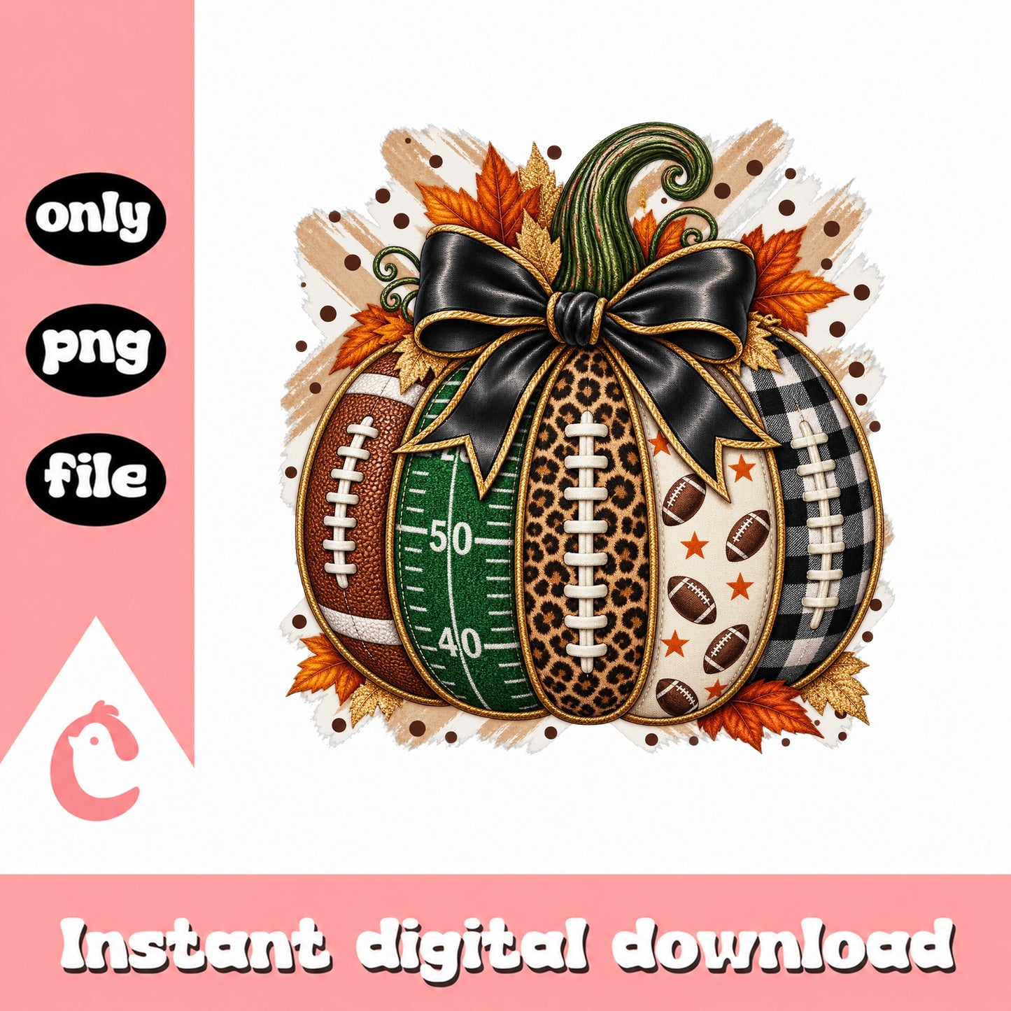 Football Pumpkin PNG, Fall Leopard Print, Thanksgiving PNG