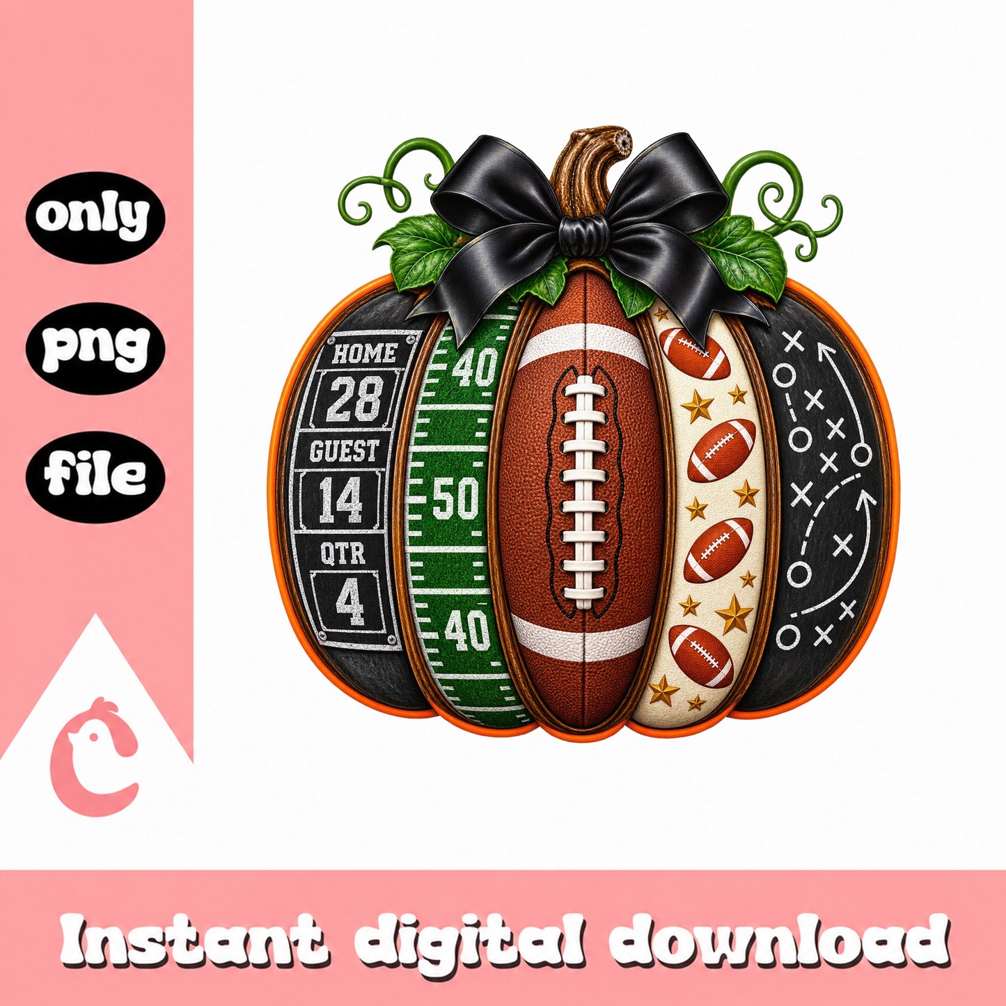 Football Pumpkin PNG, Fall Sports Sublimation, Autumn PNG