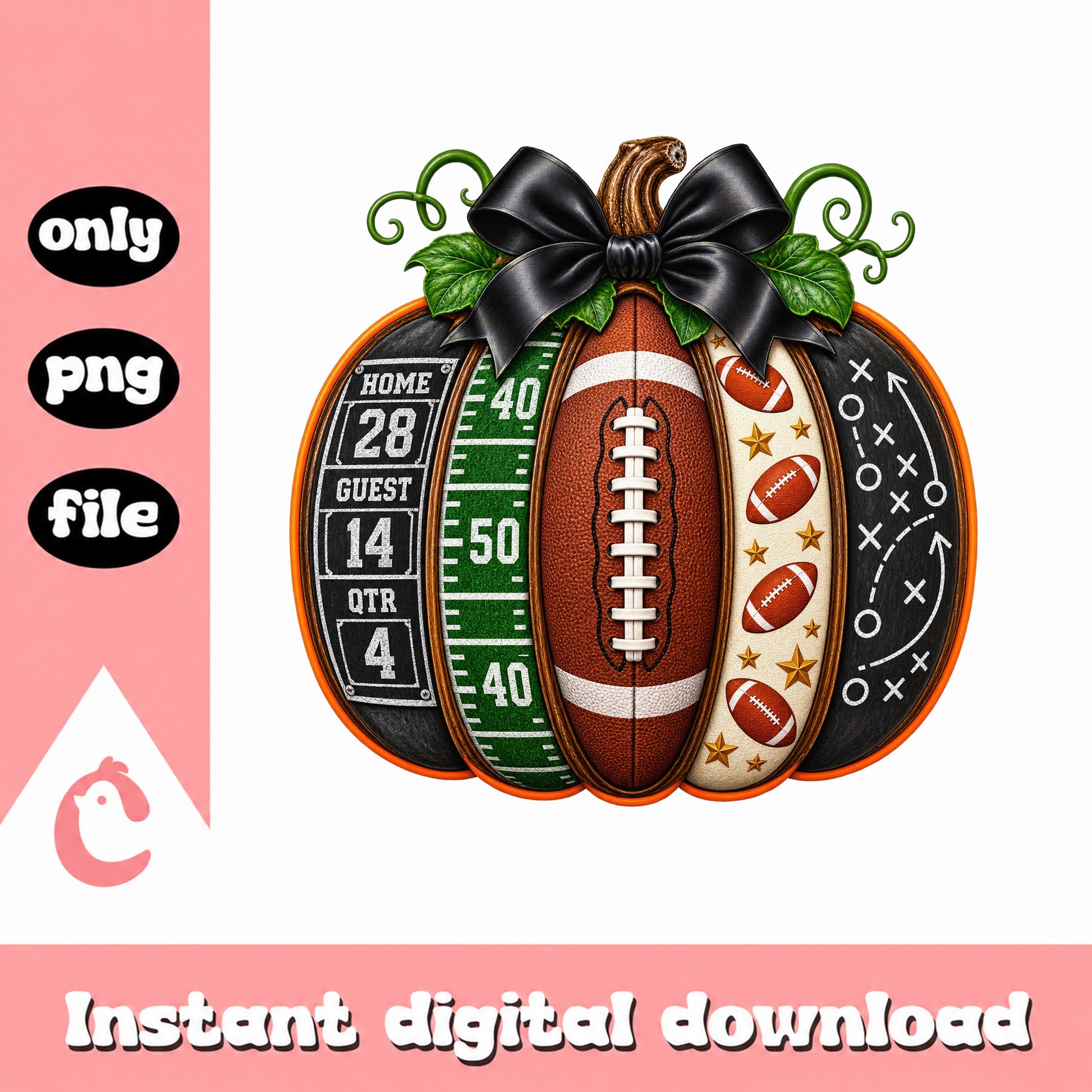 Football Pumpkin PNG, Fall Sports Sublimation, Autumn PNG