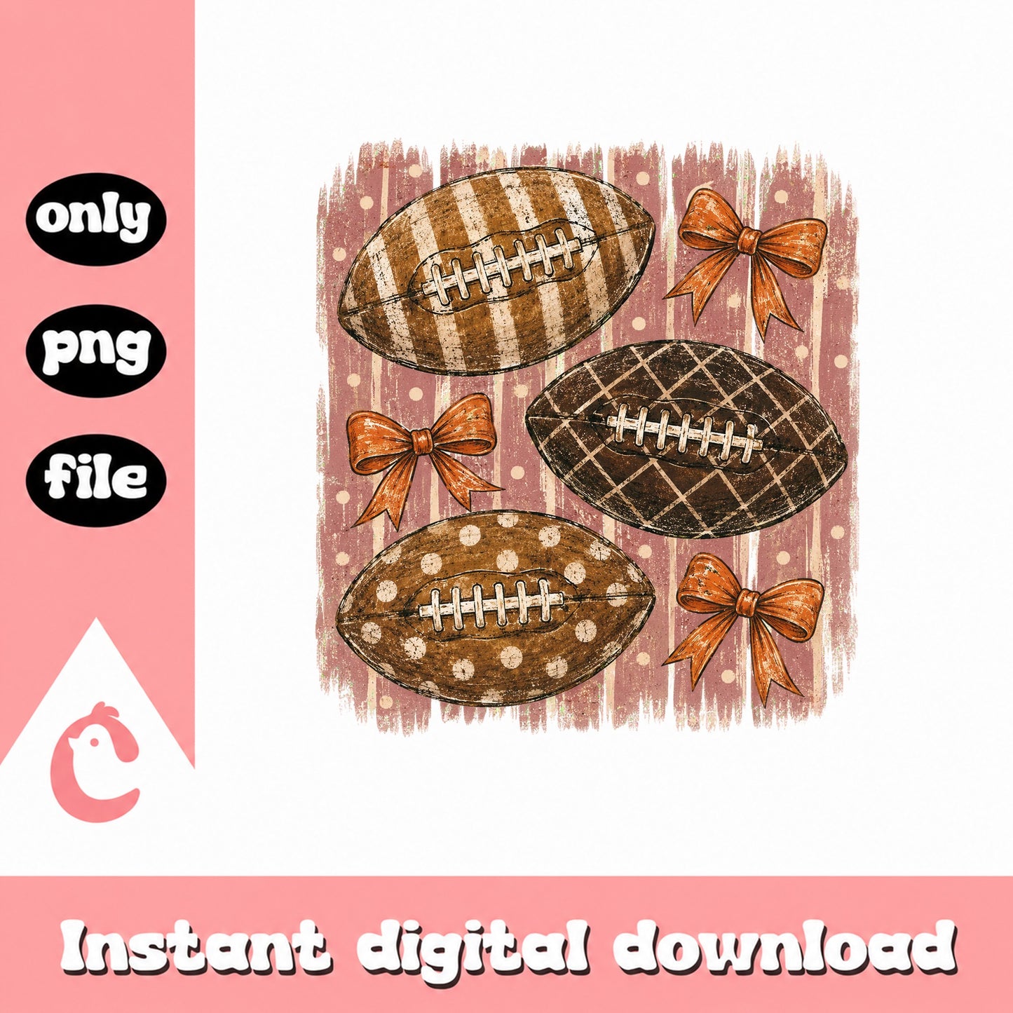 Football With Bows PNG, Fall Sports Clipart, Instant Download PNG