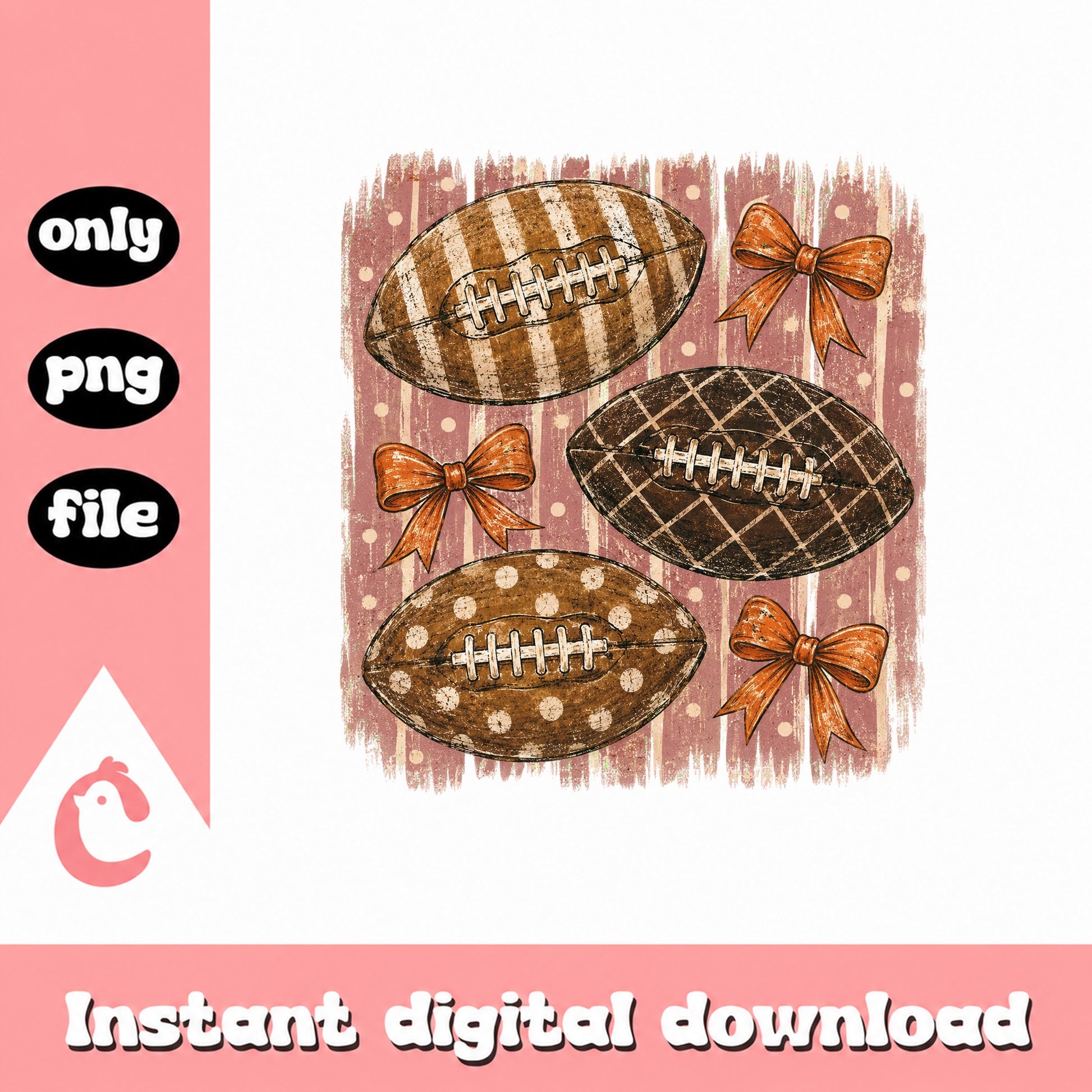 Football With Bows PNG, Fall Sports Clipart, Instant Download PNG