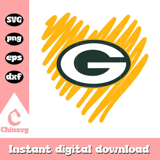 Football green bay packers nfl heart logo svg, green bay packers logo svg