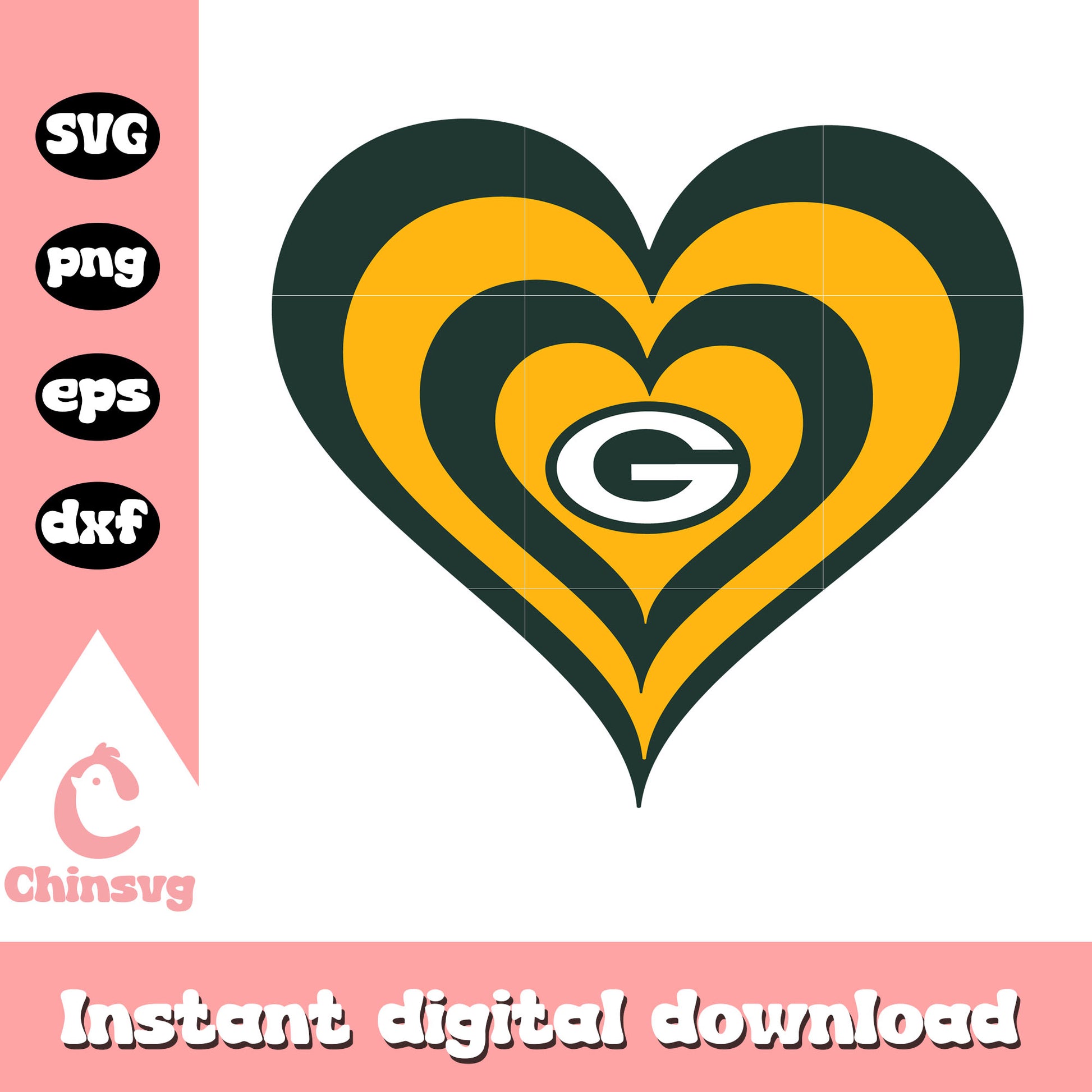 Football green bay packers team heart logo svg, green bay packers nfl svg