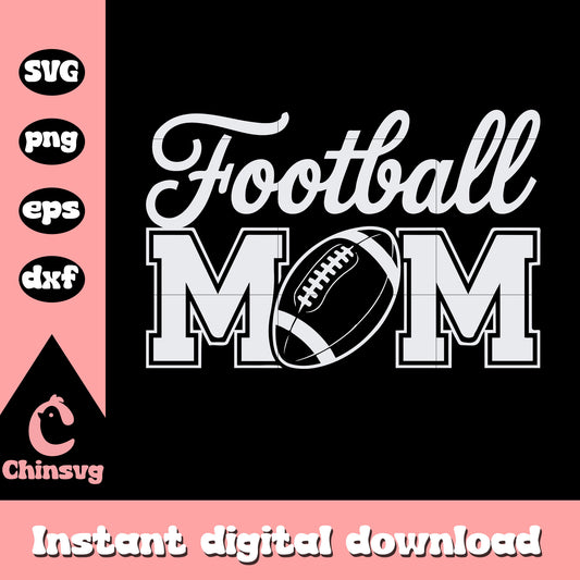 Football mom white logo design svg, football sport svg