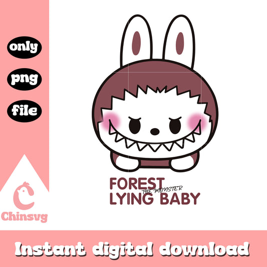 Forest lying baby labubu clipart drawing png, cute labubu png
