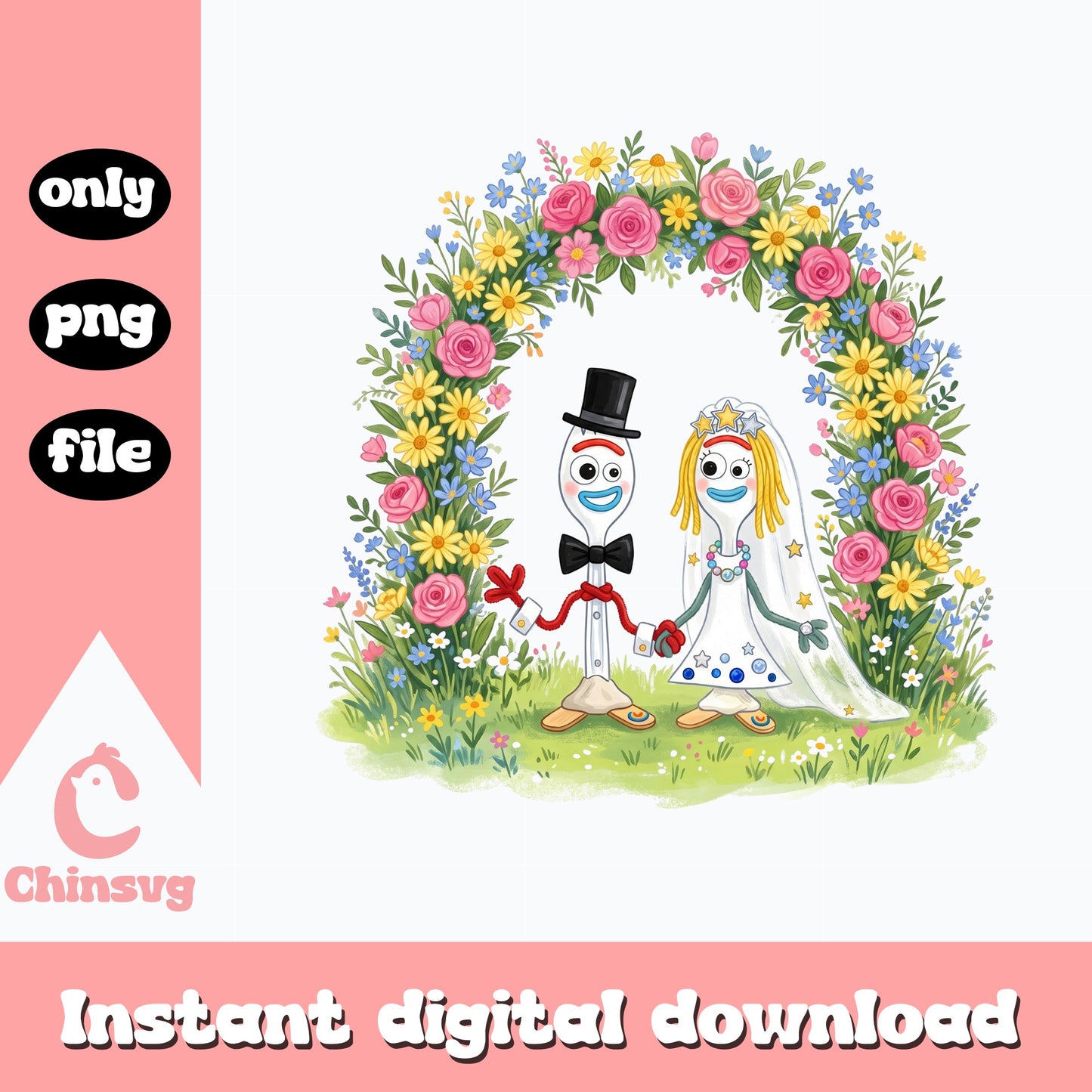 Forky And Knifey Wedding PNG, Toy Story Couple PNG, Disney PNG