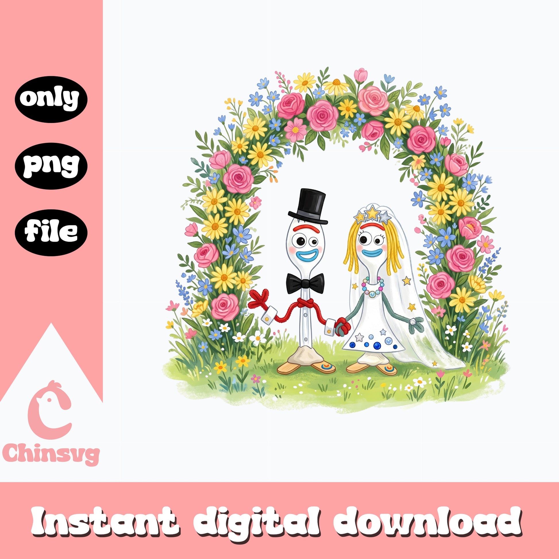 Forky And Knifey Wedding PNG, Toy Story Couple PNG, Disney PNG