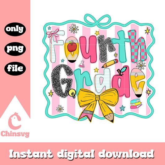 Fourth grade back to school coquette png, welcome back to school png