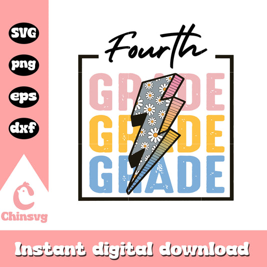 Fourth grade floral lightning bolt svg, happy back to school svg