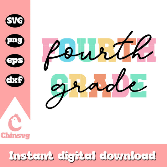 Fourth grade font calligraphy svg, school grade svg, font design svg