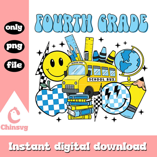 Fourth grade school bus clipart design png, school days png