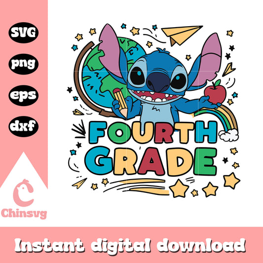 Fourth grade stitch back to school design svg, disney stitch svg