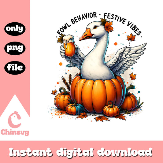 Fowl behavior festive vibes the goose png, halloween pumpkin png