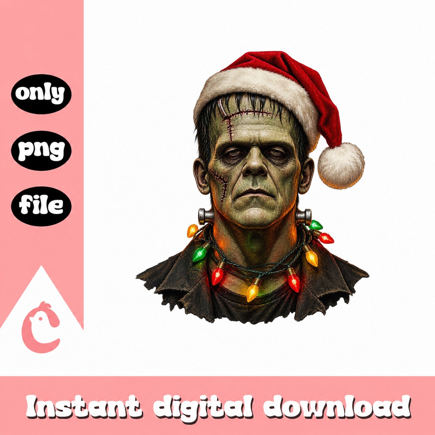 Frankenstein Christmas PNG, Santa Hat Horror Clipart, Holiday PNG
