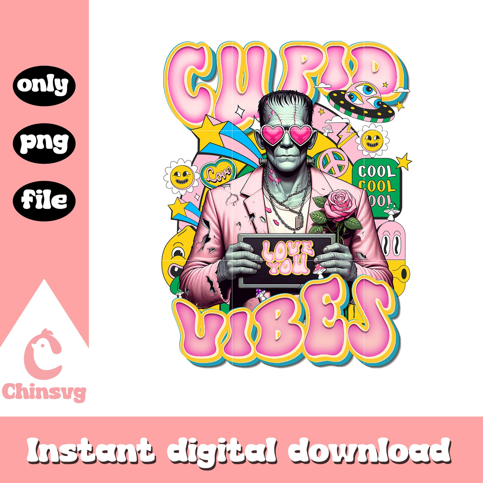 Frankenstein cupid vibes valentine png, horror valentines​ png