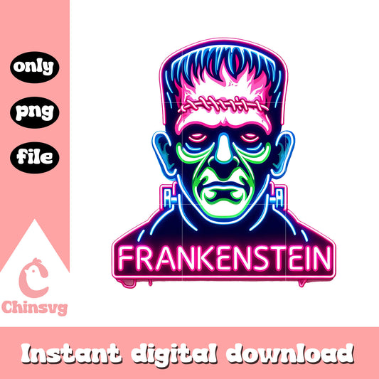 Frankenstein head neon halloween design png, frankenstein png