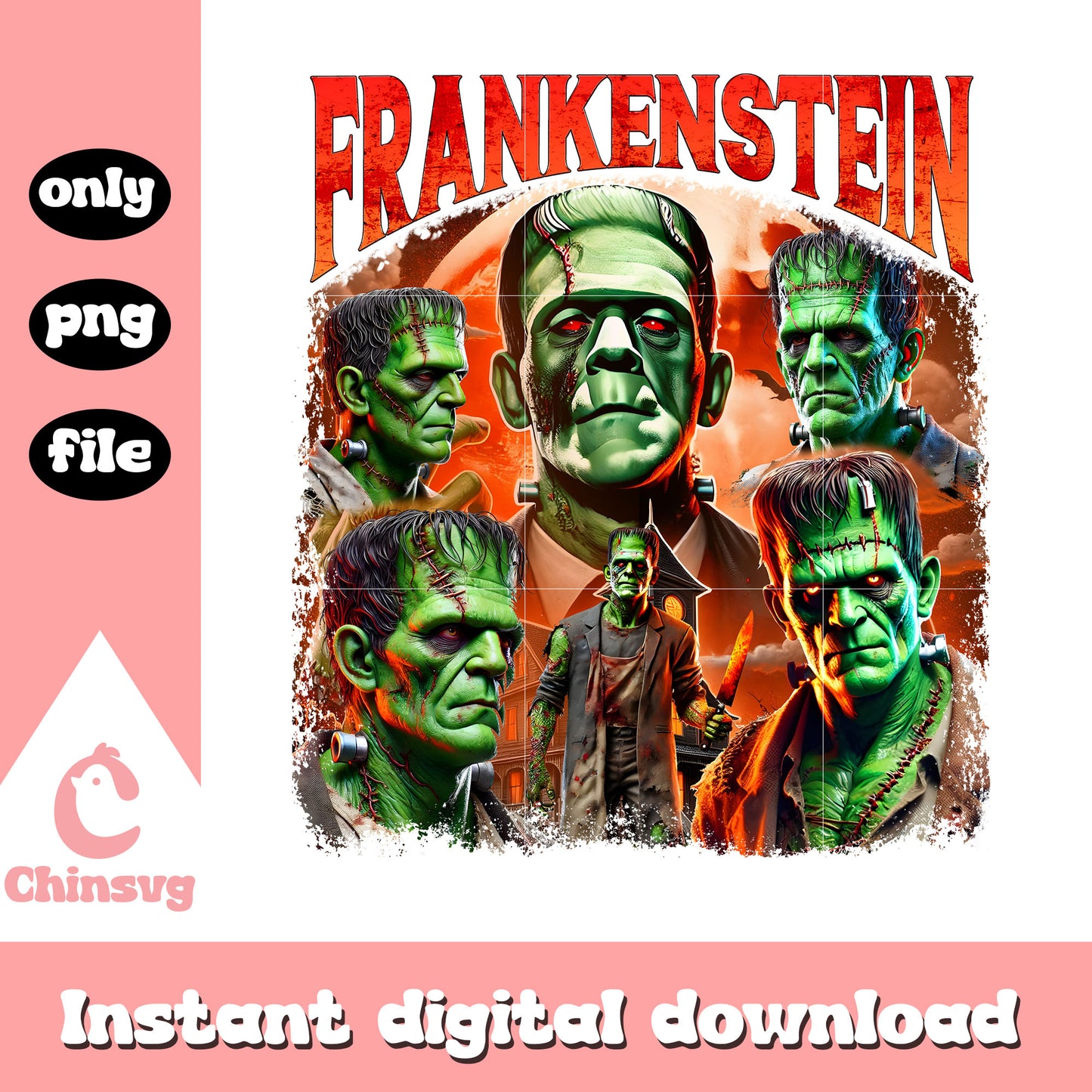 Frankenstein portrait collage poster png, frankenstein monster png