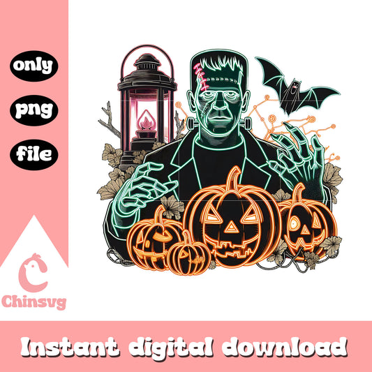 Frankenstein pumpkin halloween design png, frankenstein movie png