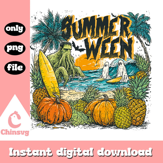 Frankenstein summerween halloween design png, frankenstein movie png