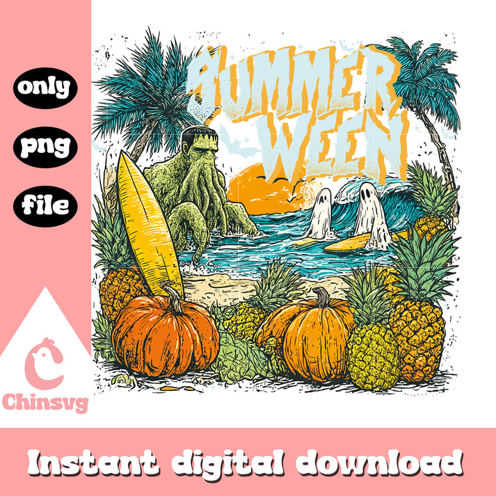 Frankenstein summerween halloween vibes png, summerween png – Chinsvg