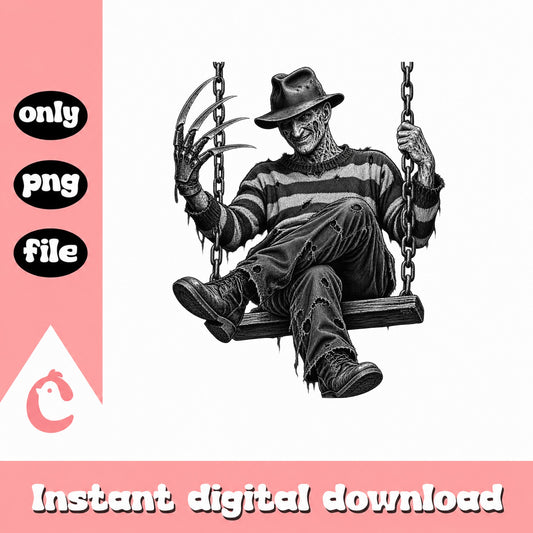 Freddy Krueger On Swing PNG, Horror Movie Character, Halloween PNG