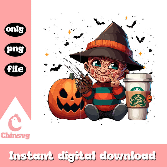 Freddy krueger baby and pumpkin png, horror halloween characters png