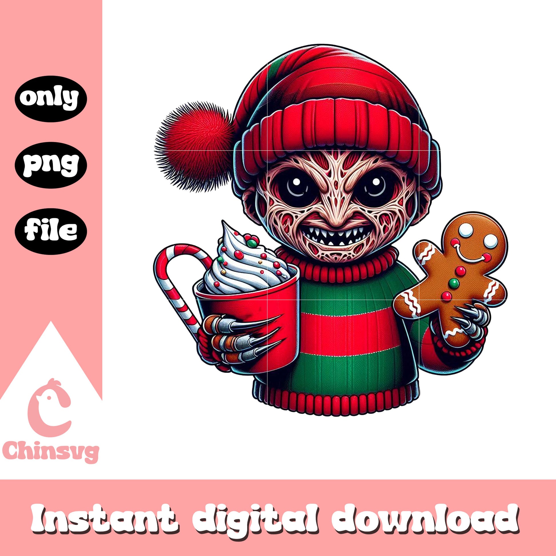 Freddy krueger cozy christmas gingerbread png, freddy krueger png