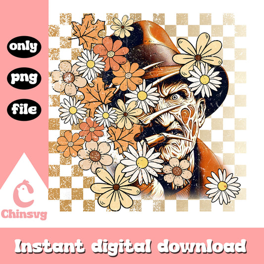 Freddy krueger face floral design png, nightmare on elm street png