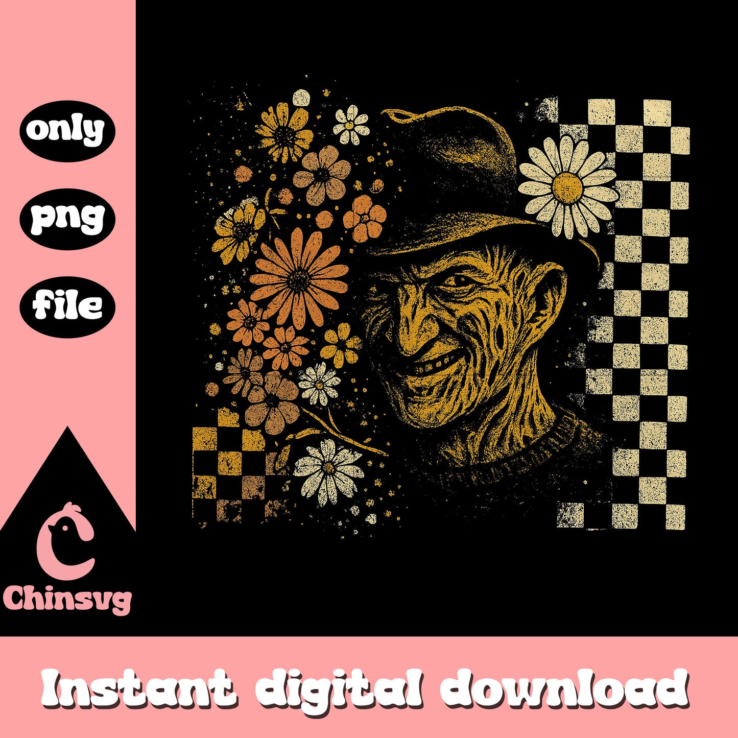 Freddy krueger head floral design png, freddy krueger mask png