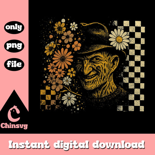 Freddy krueger head floral design png, freddy krueger mask png
