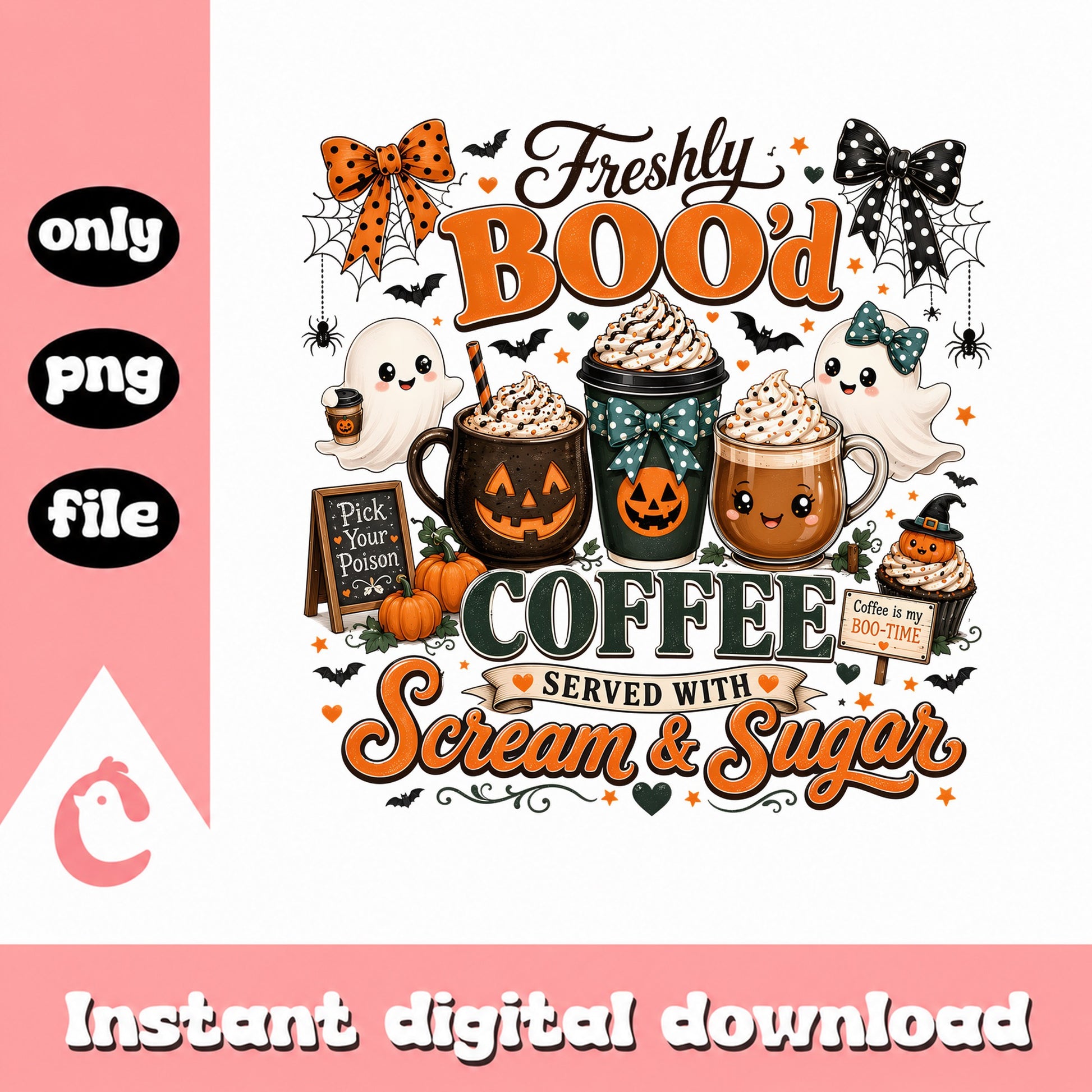 Freshly Booed Coffee Halloween PNG, Ghost Coffee PNG, Halloween PNG