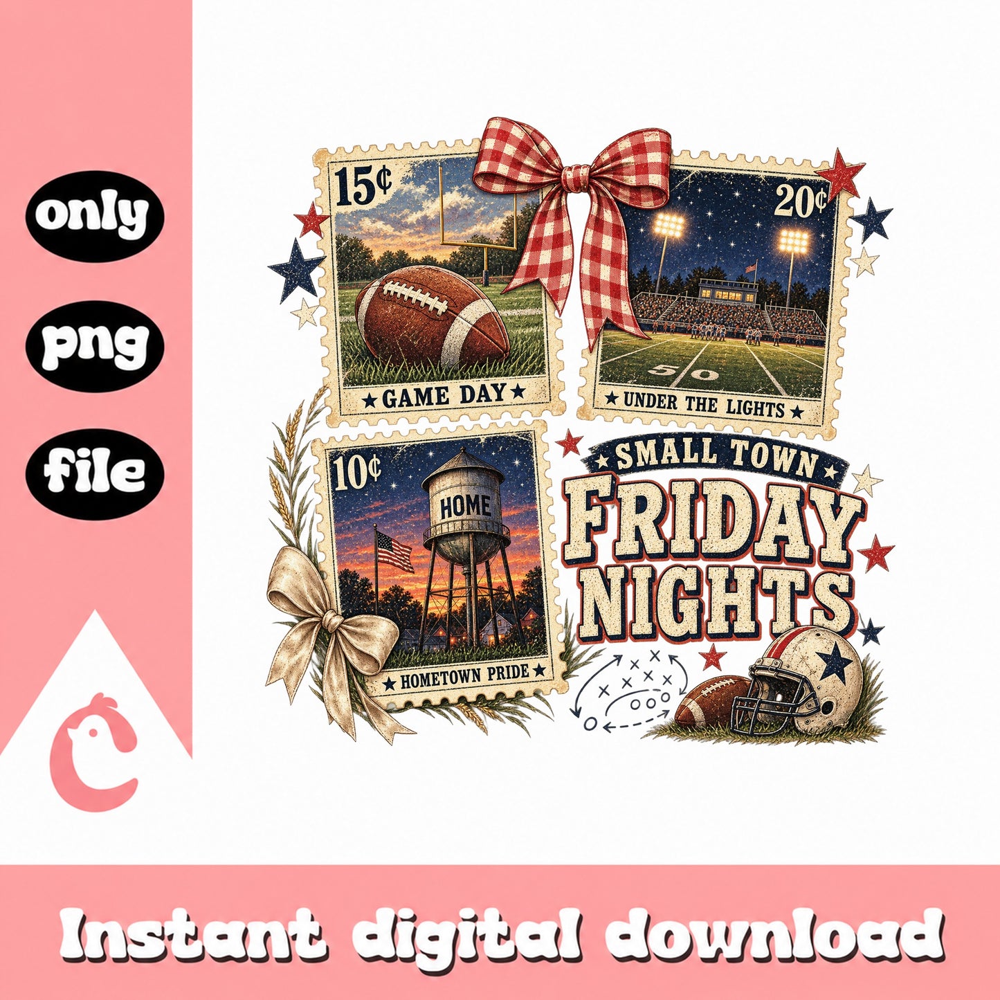 Friday Night Lights Football PNG, Small Town Game Day, Sublimation PNG
