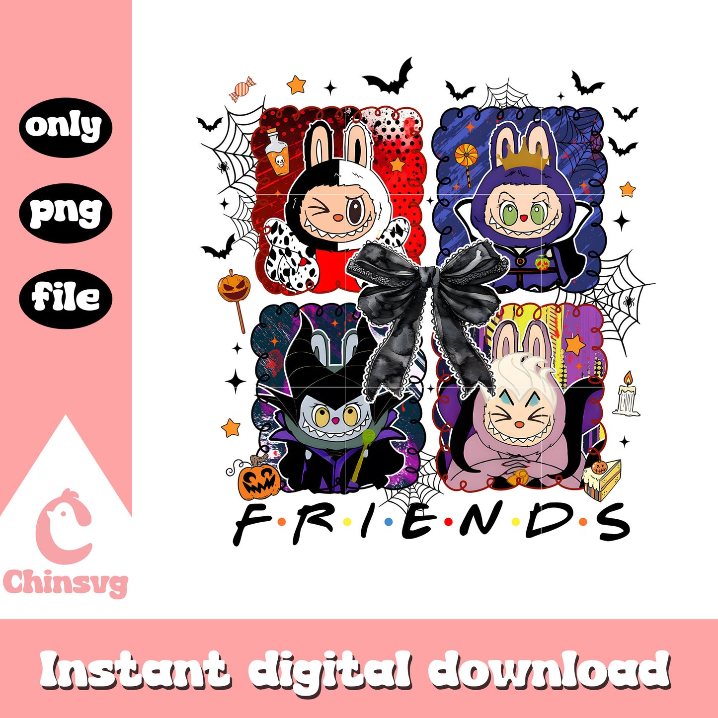 Friends coquette villains halloween collage picture png, villains disney png