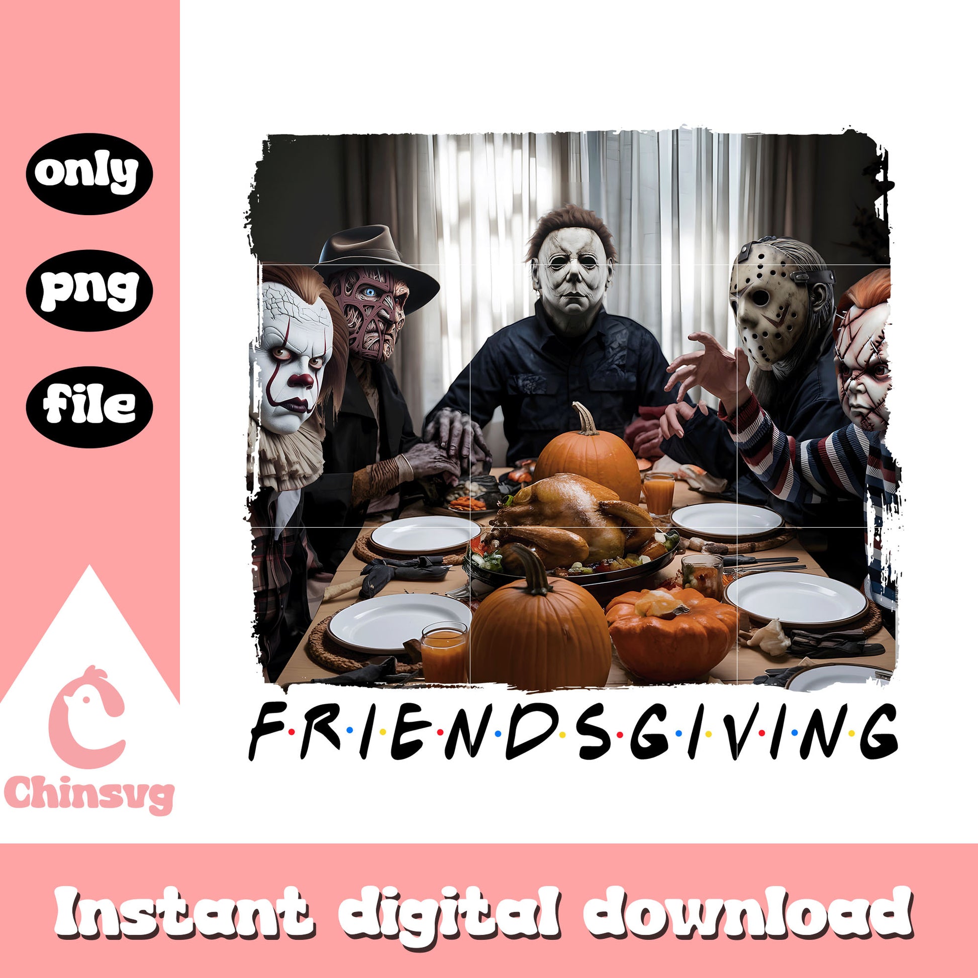 Friendsgiving horror characters images png, scary horror movies png