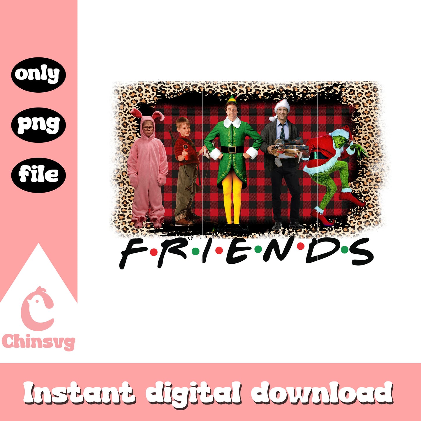 Friends grinch christmas leopard frame png, the grinch cast png