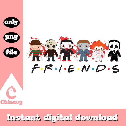 Friends scary movies design png, horror characters png