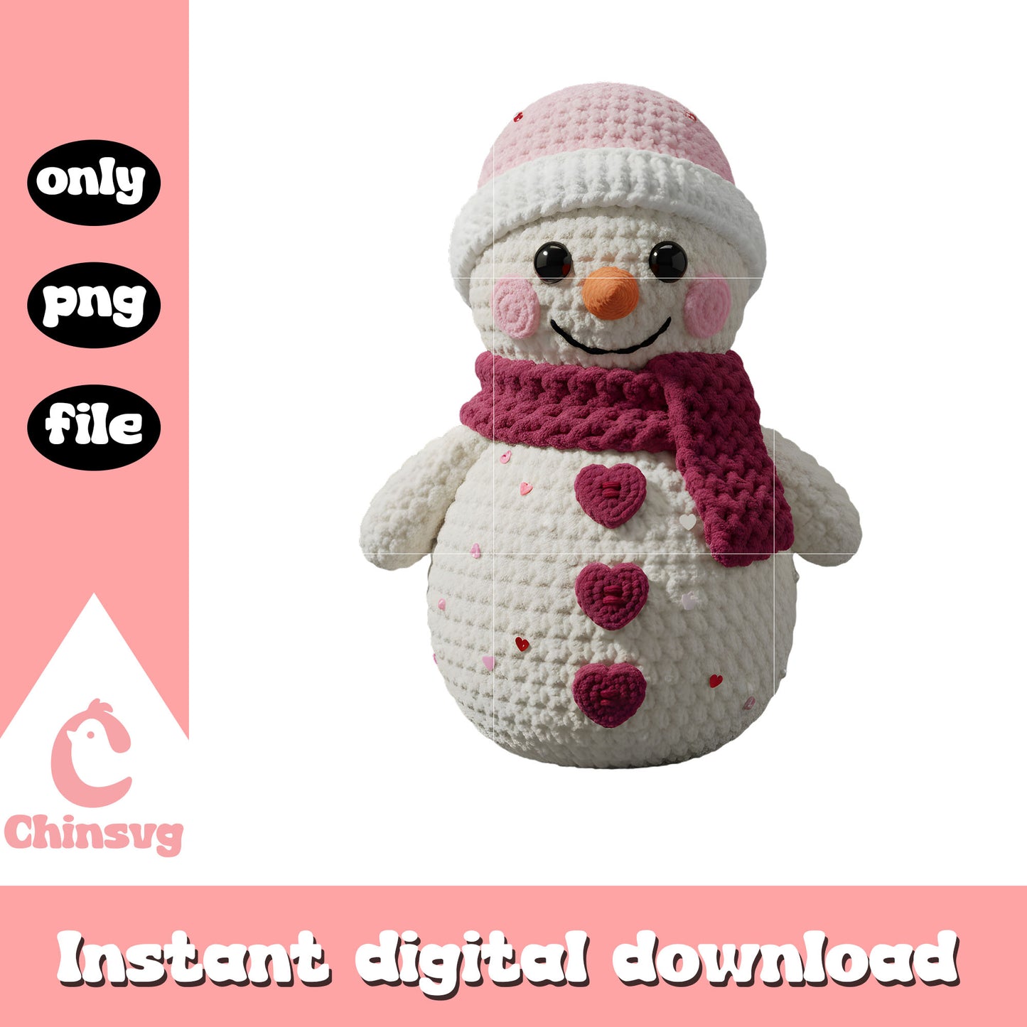 Frozen pink crochet valentine png, frozen valentine​ png