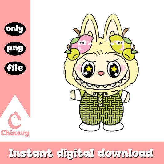 Fruit crown labubu cute doll design png, baby labubu png