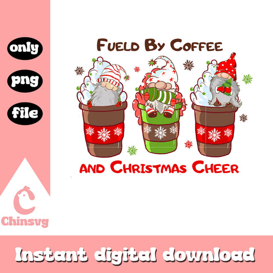 Fueled by coffee and christmas cheer png, gnomes christmas png