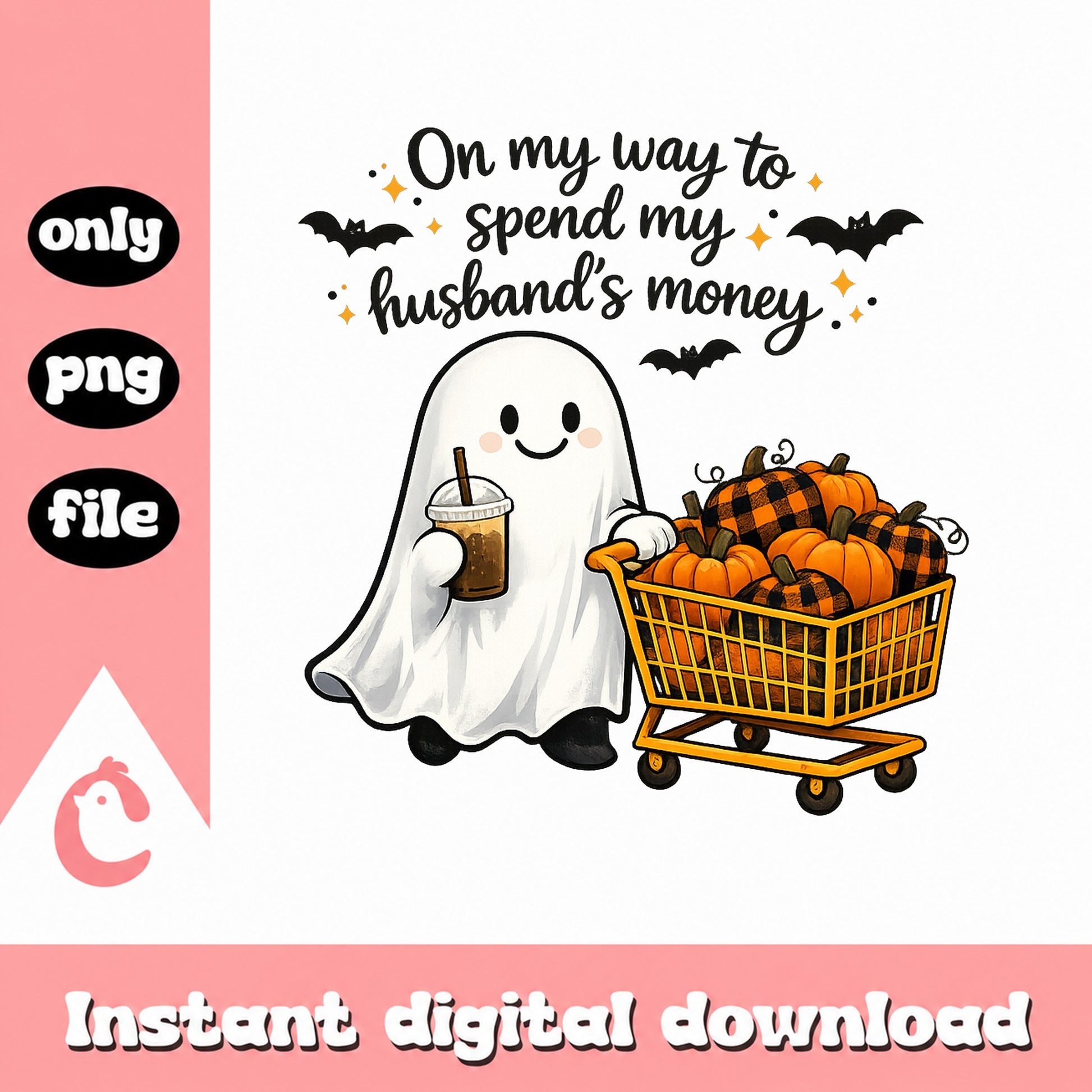 Funny Halloween Shopping Ghost SVG, Fall Pumpkin Clipart, PNG File