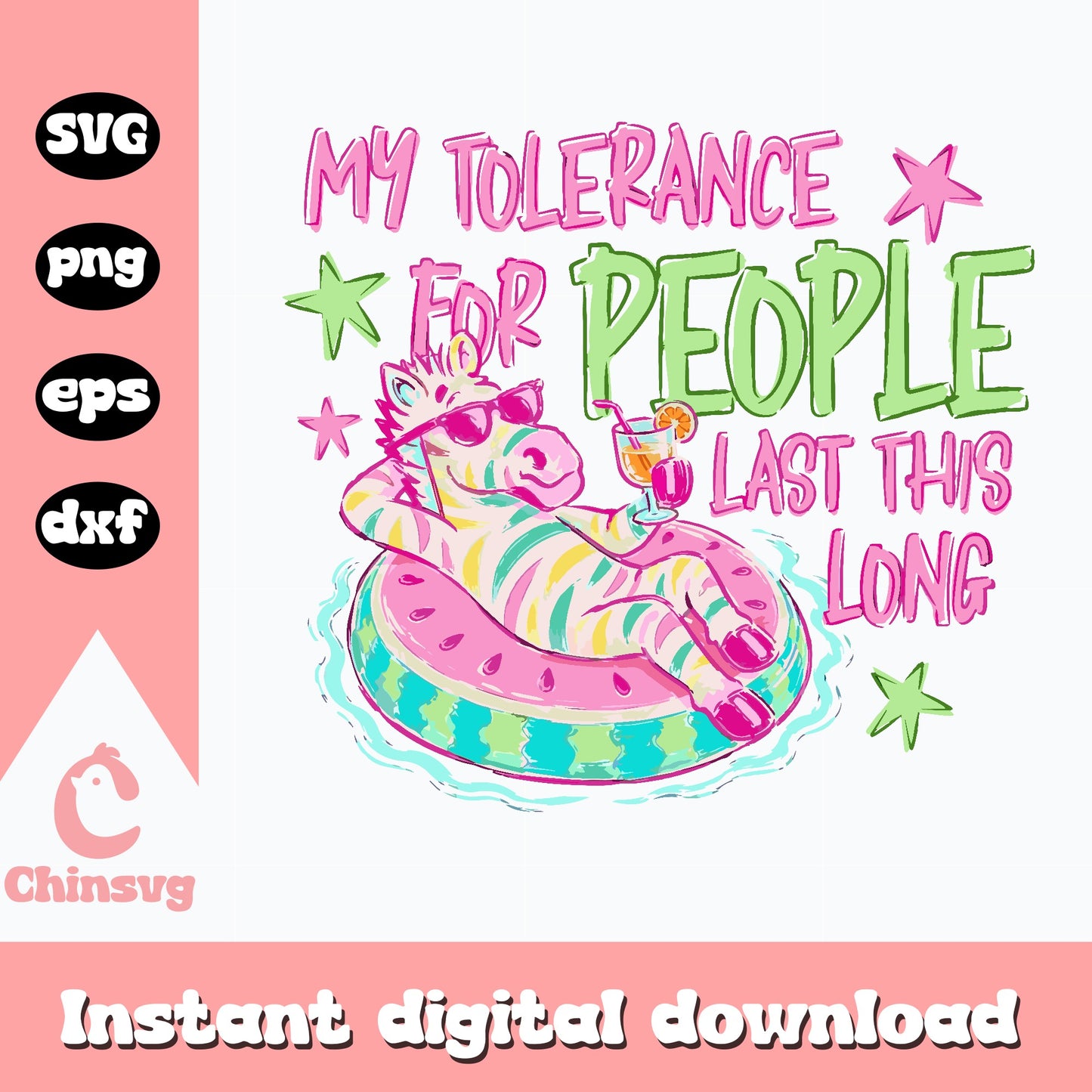 Funny Zebra Summer SVG PNG, My Tolerance For People SVG, Sarcastic Quote SVG