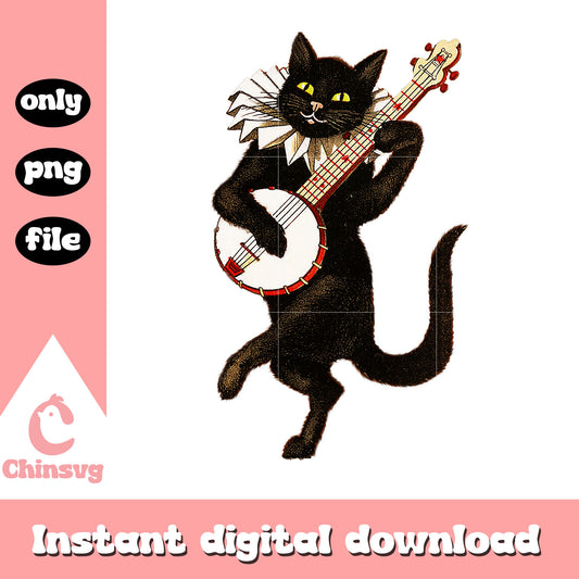 Funny black cat playing musical instrument png, black cat png