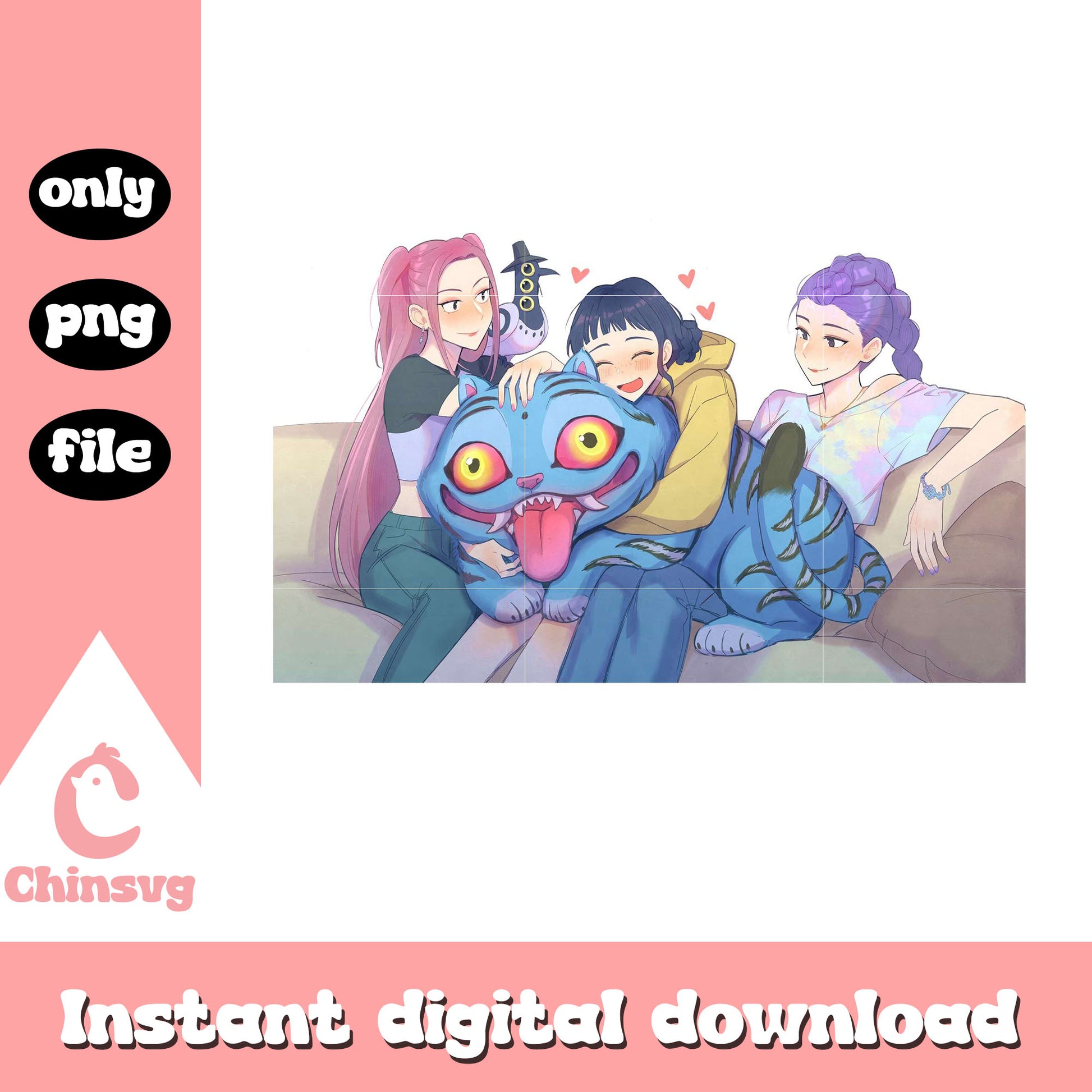 Funny cartoon huntrix band and derpy tiger png, demon tiger png