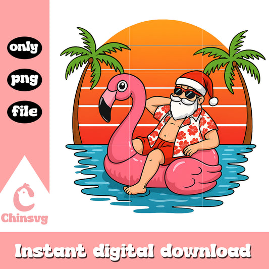 Funny christmas in july flamingo santa design png, christmas santa png